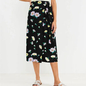 LOFT Black Floral Midi Skirt